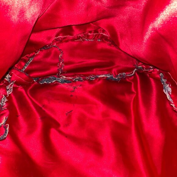 Handmade Denim Patchwork Tote Bag With Red Satin Lining & Pocket Detail - Picture 5 of 5